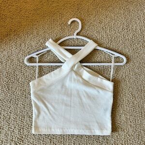 black and white criss cross cropped halter tops